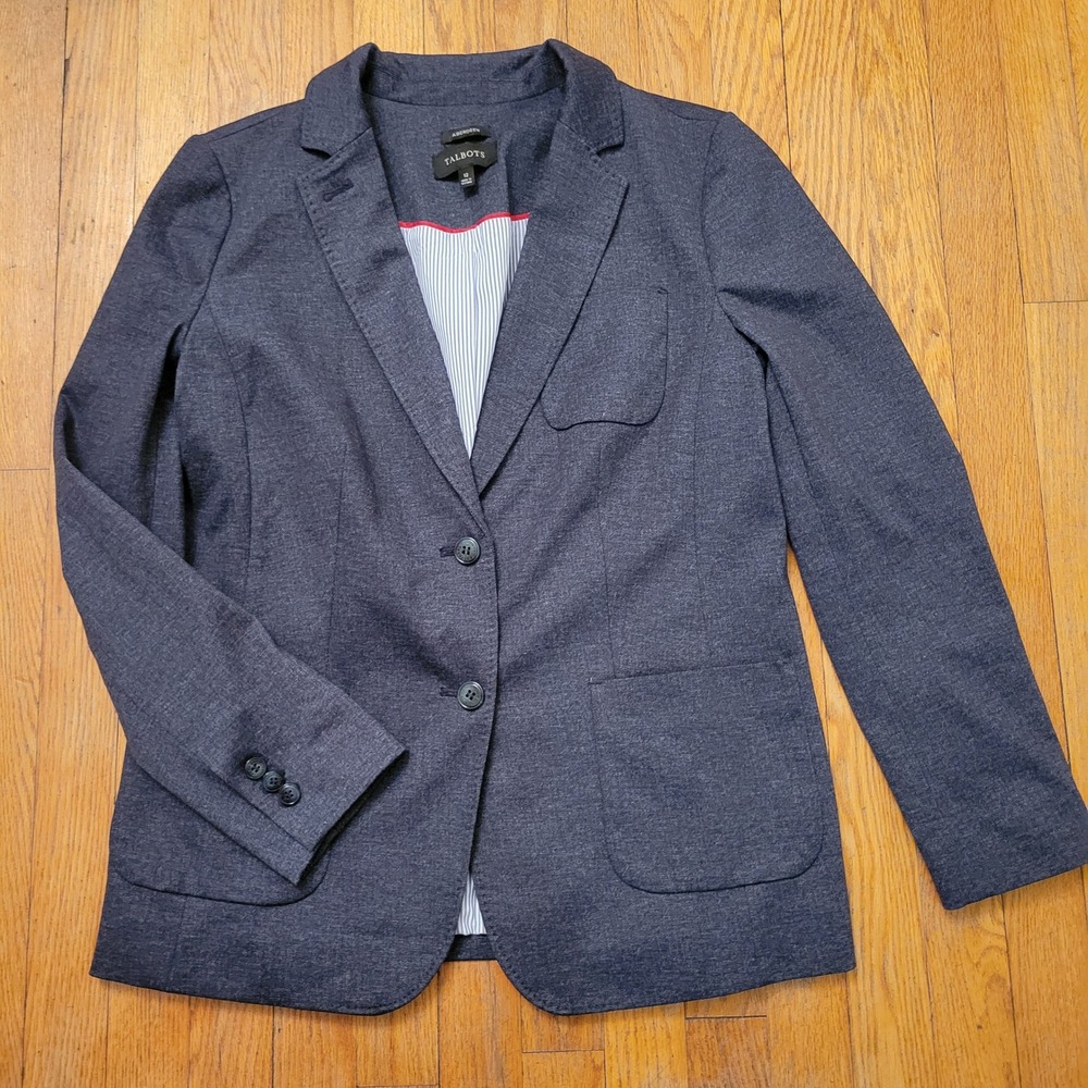 Talbots Heather Blue Aberdeen Knit Blazer‎ Twill Piqué 12 Classic Chic Academia